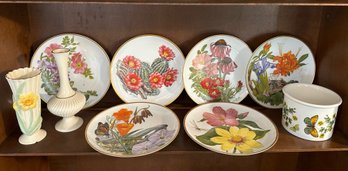 Set Of Six Plates From The Sierra Club Paired With Lenox Vases And Botanic Garden Bowl