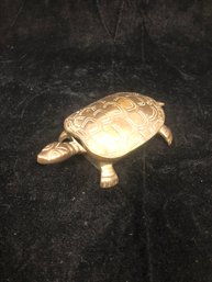 Mid Century Solid Brass Turtle Hinged Lidded Box Figurine