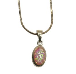 Beautiful Italian Sterling Silver Light Vermeil Smooth Chain Necklace With Pink Opal Pendant