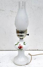 A Vintage Milk Glass Hurricane Lamp - Fitted For Electricity