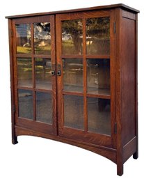 An Early 19th Century Quarter Sawn Oak Double Door Bookcase By L & JG Stickley, Signed