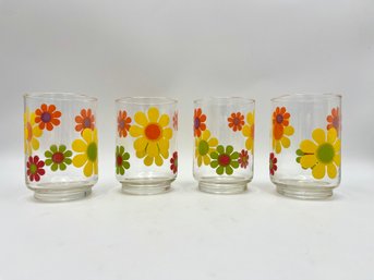 Set Of 4 Libbey Flower Power Glasses