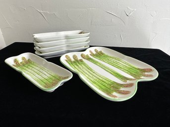 Shafford MCM Hand Painted Vintage Asparagus Serving Tray With 5 Dishes