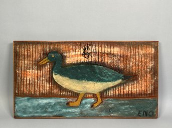 Vintage Ralph Eno Carved Duck On Wood