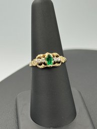 Stunning Emerald & Diamond Accent 14k Yellow Gold Ring