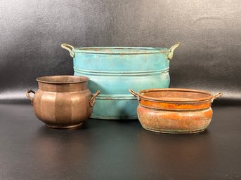 A Grouping Of Vintage Copper Cachepots