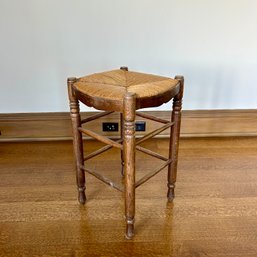 A Vintage Oak Rush Stool