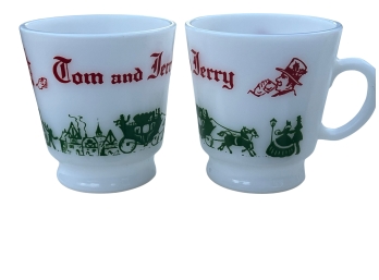 Pair Of Vintage Hazel Atlas 'Tom And Jerry' Printed Punch Bowl / Eggnog Mugs