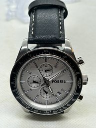 Never Worn FOSSIL CHRONOGRAPH- Stainless Case With Black Bezel And Band