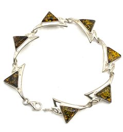 Beautiful Sterling Silver Amber Triangle Linked Bracelet