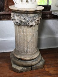 Very Nice Antique Carved Marble Pedestal - Classical Style - Fluted Column Style - Bottom Piece Cracked