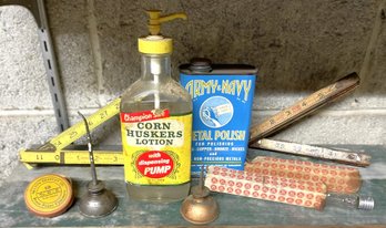 Lufkin Red End And Stanley Folding Wood Rule, Two Small Oil Cans And Other Vintage Items