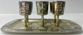 Mexican Alpaca And Abalone Stemmed Cordials With Serving Tray (7)