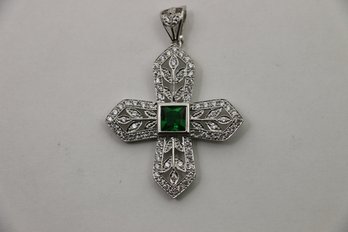 Sterling Silver Green Stone Cross Pendant