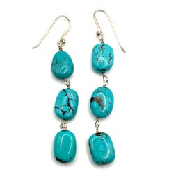 Beautiful Sterling Silver Turquoise Nugget Dangle Earrings