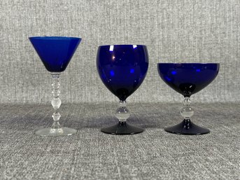 A Striking Assortment Of Cobalt Stemware, 17 Pieces Total