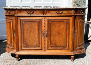 An Classic Vintage Louis XVI Marble Top Credenza With Curved Side Panels