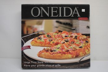 New In Box Oneida Large Pizza Stone With Rack