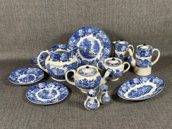 An Assortment Of Blue Transferware, Wood's Ware, English Scenery Blue