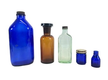 Vintage Bottle Lot-Phillips Milk Of Magnesia, Vicks, The Chattanoga Medicine Co & Unmarked Brown Bottle .