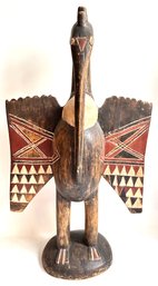 Vintage African Senufo Standing Bird Carved Wood Painted Sculpture, The Ivory Coast