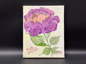 An Original, Signed Painting On Canvas, Baby Flower