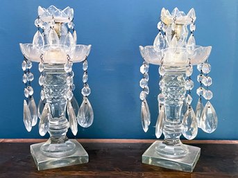 A Pair Of Antique Cut Crystal Candle Sconces