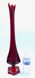 Incredible Vintage 24' Deep Ruby Red Amberina Swung Glass Vase W/ Pedestal Base