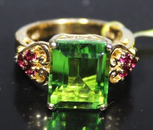 Gold Over Sterling Silver Ladies Ring Doublet Tourmaline Stone Size 7