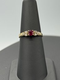 Ruby & Multiple Diamond 14k Yellow Gold Ring