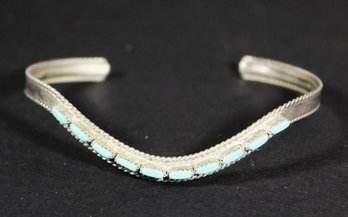 Fine Southwestern Sterling Silver Cuff Bracelet Having Turquoise Stones