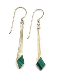 Vintage Sterling Silver Malachite Dangle Earrings