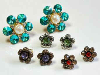 A Group Of Vintage Costume Floral Earrings