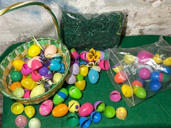 VTG Easter Basket, Grass & Blow-mold Eggs Lot