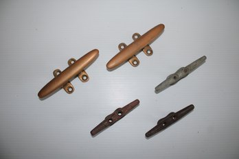 Mixed Lot Of Five Various Sized Brass And Steel Boat Cleats