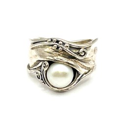 Vintage Sterling Silver Pearl Style Bead Ring, Size 6.75