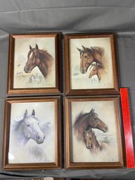 Set Of 4 Hors Eportraits By Ruane Manning 9.5x11 Framed Glass