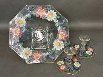 A Beautiful Hand-Painted Bowl & Candle Holders