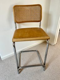 Breuer Style Cane Backed Bar Stool With Solid Seat - 1990s