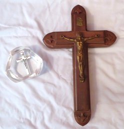 Sick Call Crucifix With Glass Paperweight Encased Cross