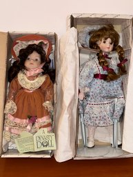 Two Collector's Bisque Porcelain Dolls By The Dynasty Doll (Musical) & Heritage Mint Collection-Royal Heirloom