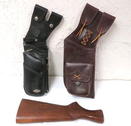 2 Leather Belt Holsters And Gun Shoulder Stock