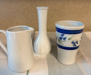 Lot Of 3 Ceramic Pieces - Pitcher, Vase, Cup