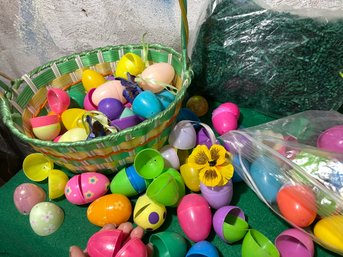 VTG Easter Basket, Grass & Blow-Mold Eggs Lot