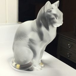 Beautiful Large LALIQUE Cat Statue - AS IS - Made In France - Displays Fine - 8' - Nice Vintage Piece