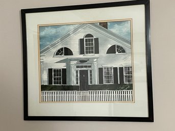 Signed Watercolor By T.W Soyster  Of A New England Home With White Picket Fence.