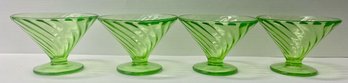 Vintage Federal Green Depression Glass Sherbet Pedestal Bowls (4)