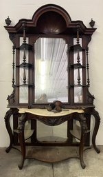 Walnut Victorian Marble Top Mirror Back Etagere