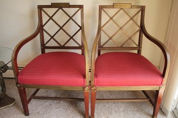 Pair Of  Custom Wood & Brass Inlay Russian Chairs