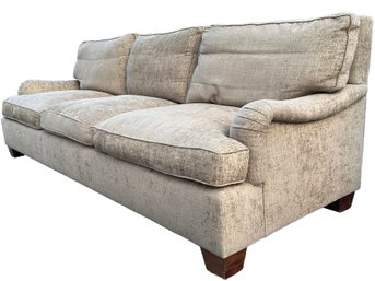 A Large Modern High End Custom Sofa In Chenille With Down Cushions - Possibly Lee, Lee Jofa, Or Baker